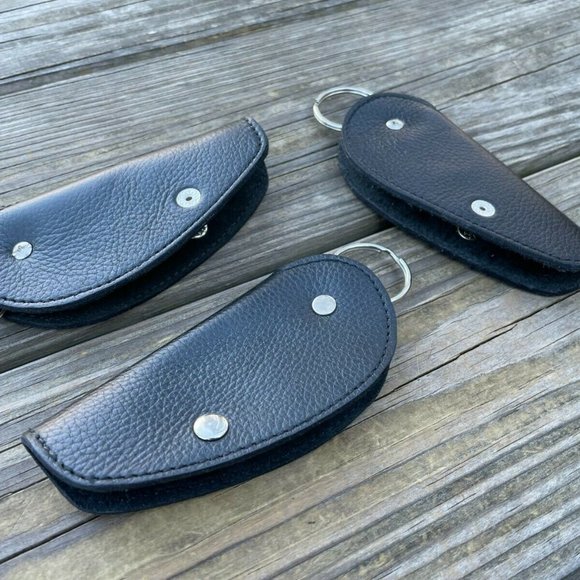 Handmade Keys Holder Black Genuine Leather Key Chains Leaf Shape Lot of 3 - Picture 1 of 12